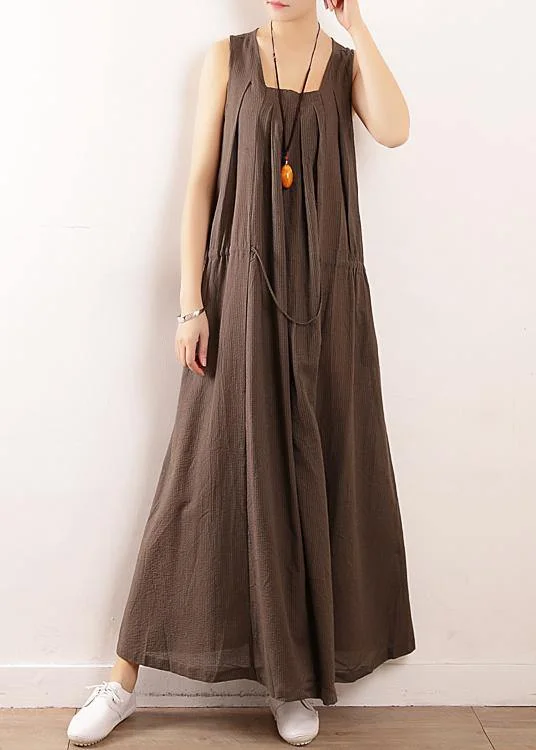 Plus Size Coffee Collar Summer Linen Dress