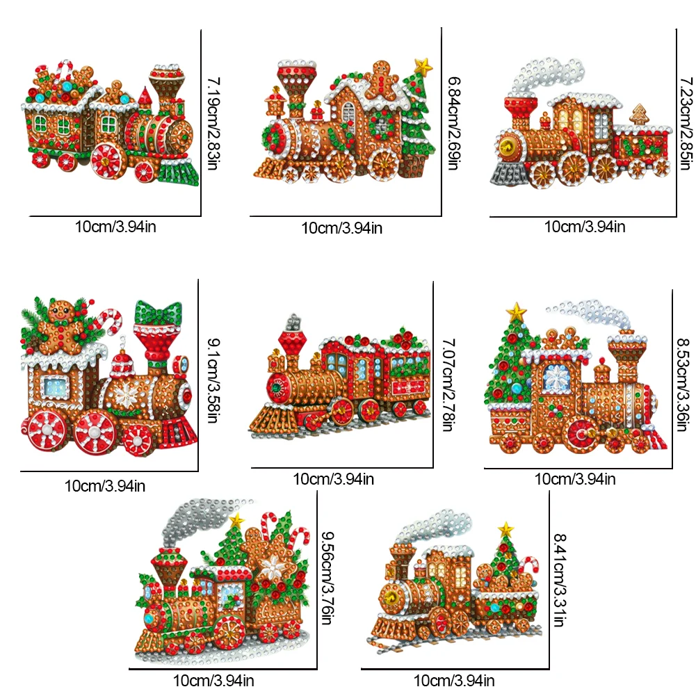 8Pcs DIY Christmas Train Acrylic Special Shaped Christmas Theme Diamond Painting Hanging Decorations