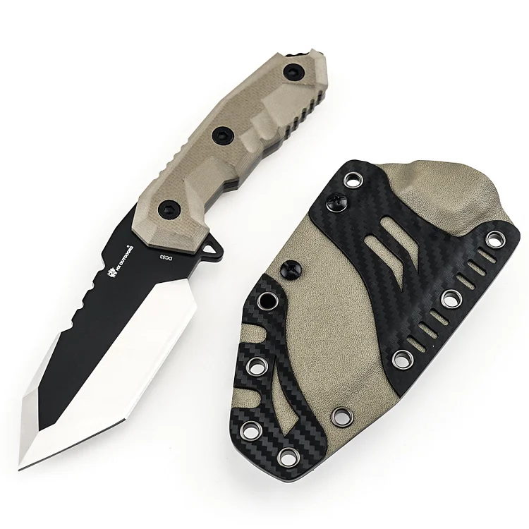 M.E. Blaster Tanto 3.86 inches DC53 Steel Full Tang Fixed Blade Knife with Brown G10 Handle(Fancy box)