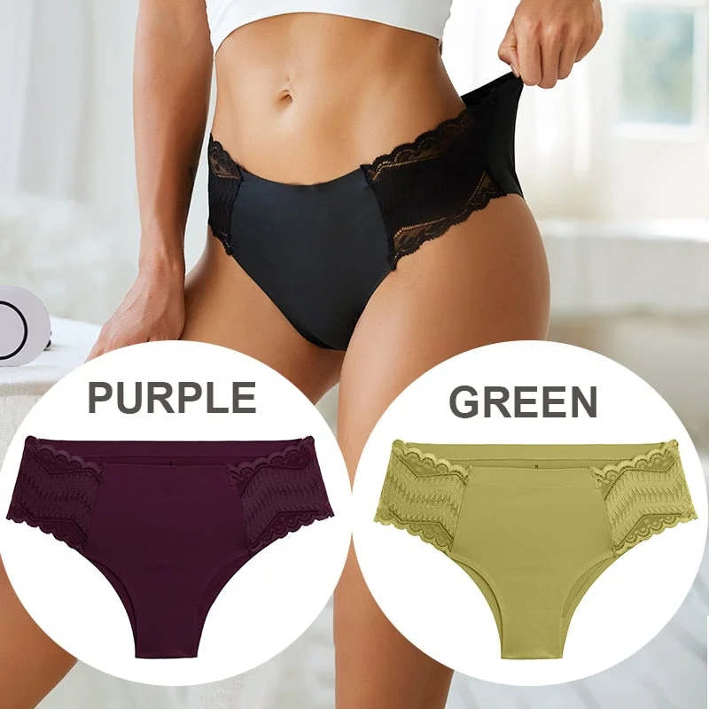 FINETOO 2PCS/Set Seamless Women Pantys Girls Lingerie High Waisted Lace Woman Briefs 8 Solid Colors S-XL Sexy Underpants Women