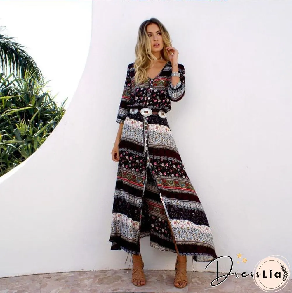 Autumn Print New Dress Women's Long Beach Dress