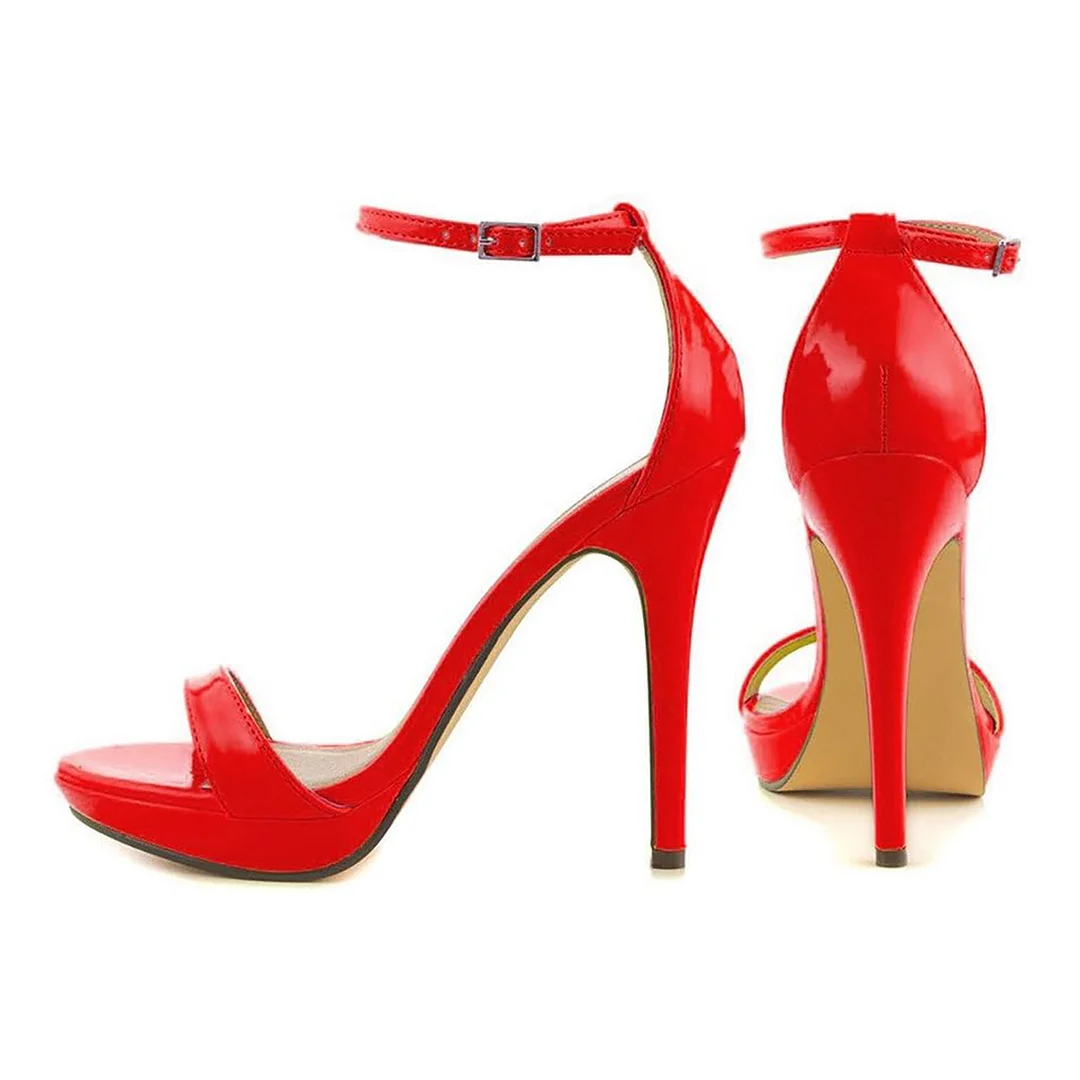 YDN Stiletto Heel Buckle Closure Open Toe Summer Sandals  in Red