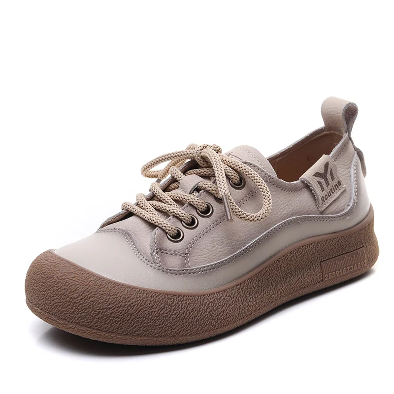 Yyvonne Layer Cow Skin Retro Thick-Soled Single Shoes Women 2025 Spring New Round Head With Soft Sole Casual Shoes