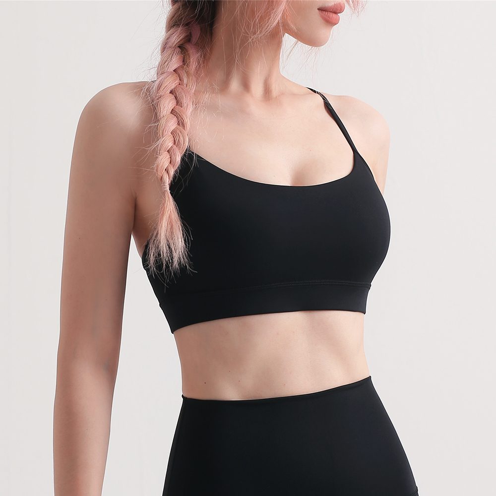 Buy Black different colors and types of women's naked feel skin friendly u neck traceless buckle padded light support sports bra with thin straps on Hergymclothing