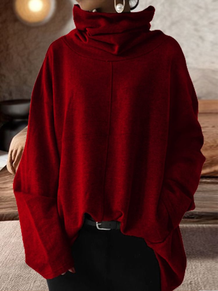 Wabi-Sabi Japanese Loose Casual Long Sleeve Turtleneck Pullover Solid Color Sweatshirt