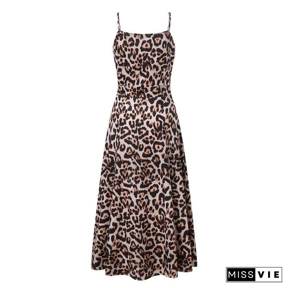 Women Fashion V-neck Tie Waist Floral Sling Dress