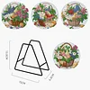 4PCS Diamond Painted Wooden Flower Basket Placemats Insulated Dish Mats with Holder