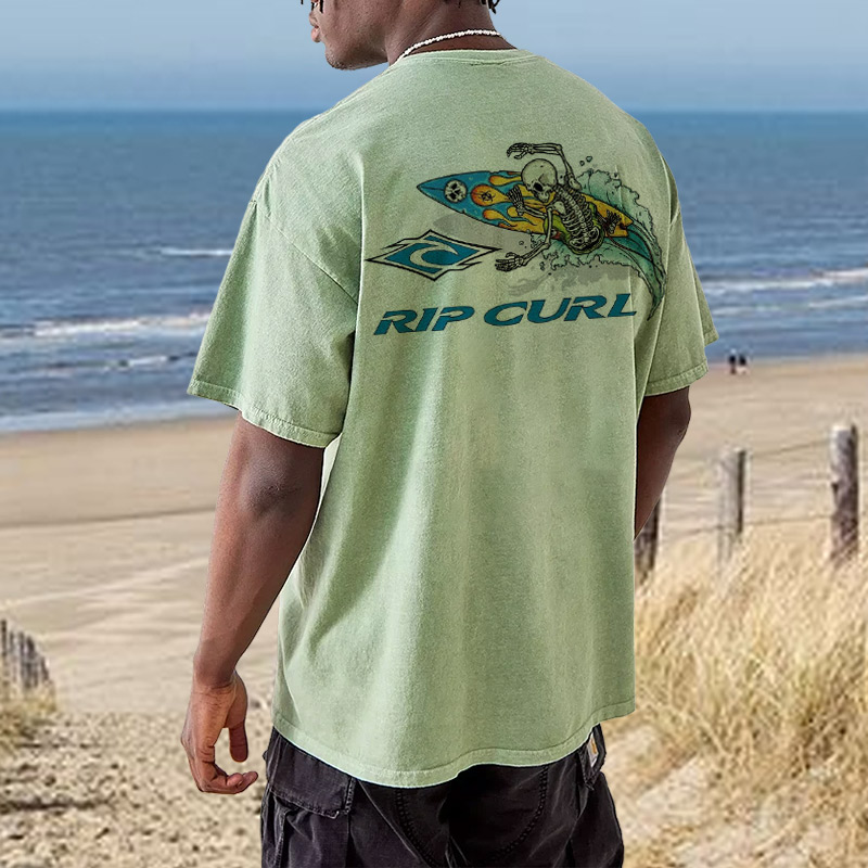 Oversized Unisex Retro Surf Print Beach Vacation T-Shirt Green / [blueesa] /