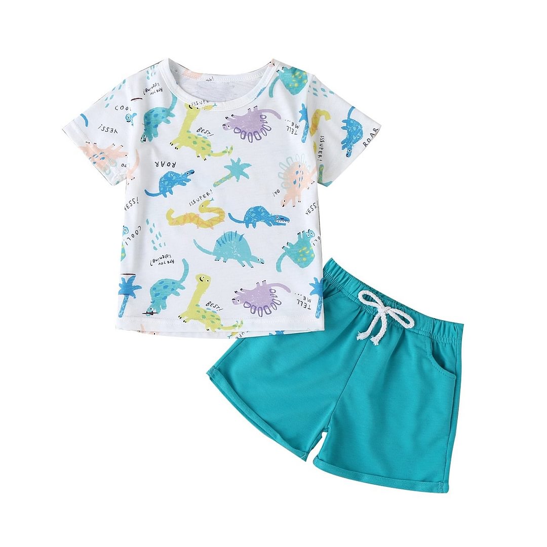 2 Piece Kid Toddler Boys Summer Clothes Sets Dinosaur Print T-shirt Top + Short Pant Outfits