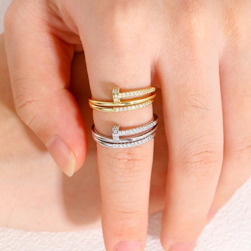 Minimalist Printing Nail Copper Zircon Rings