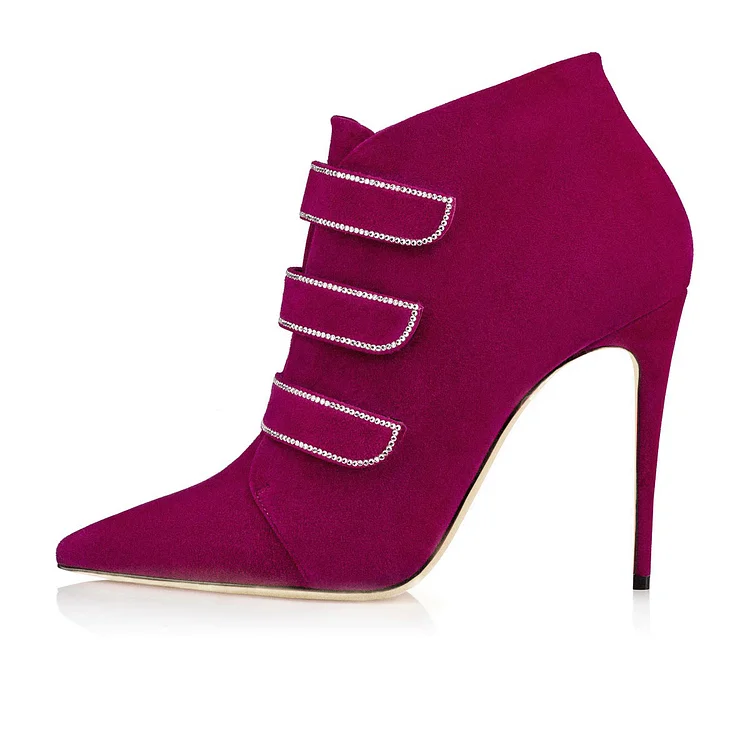 Wine Red Suede Stiletto Heel Ankle Boots Vdcoo