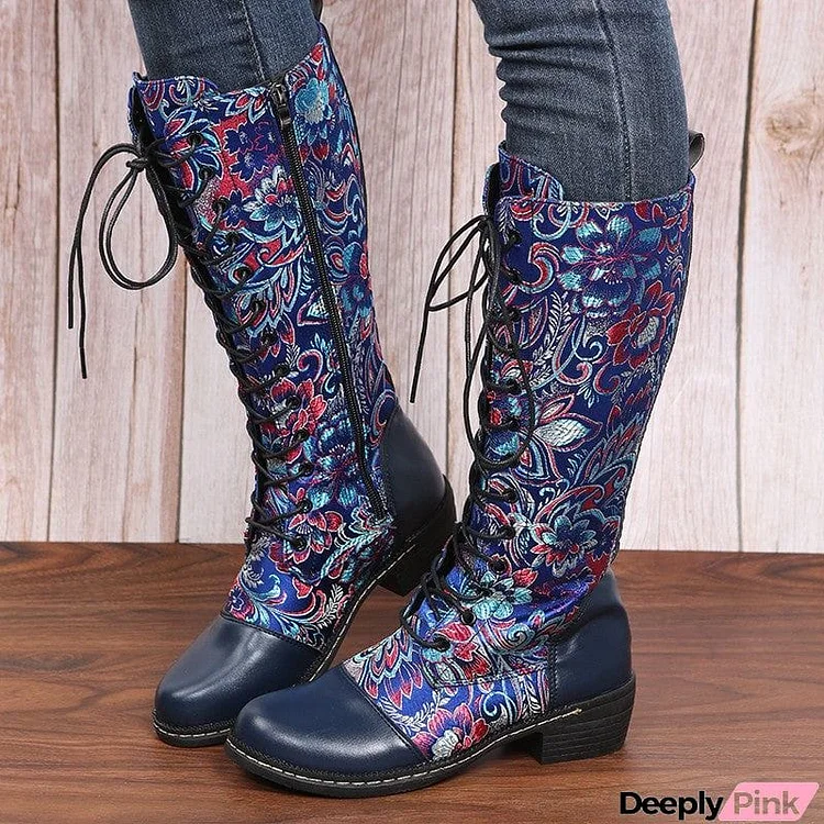 Retro Patchwork Embroidered Long Boots