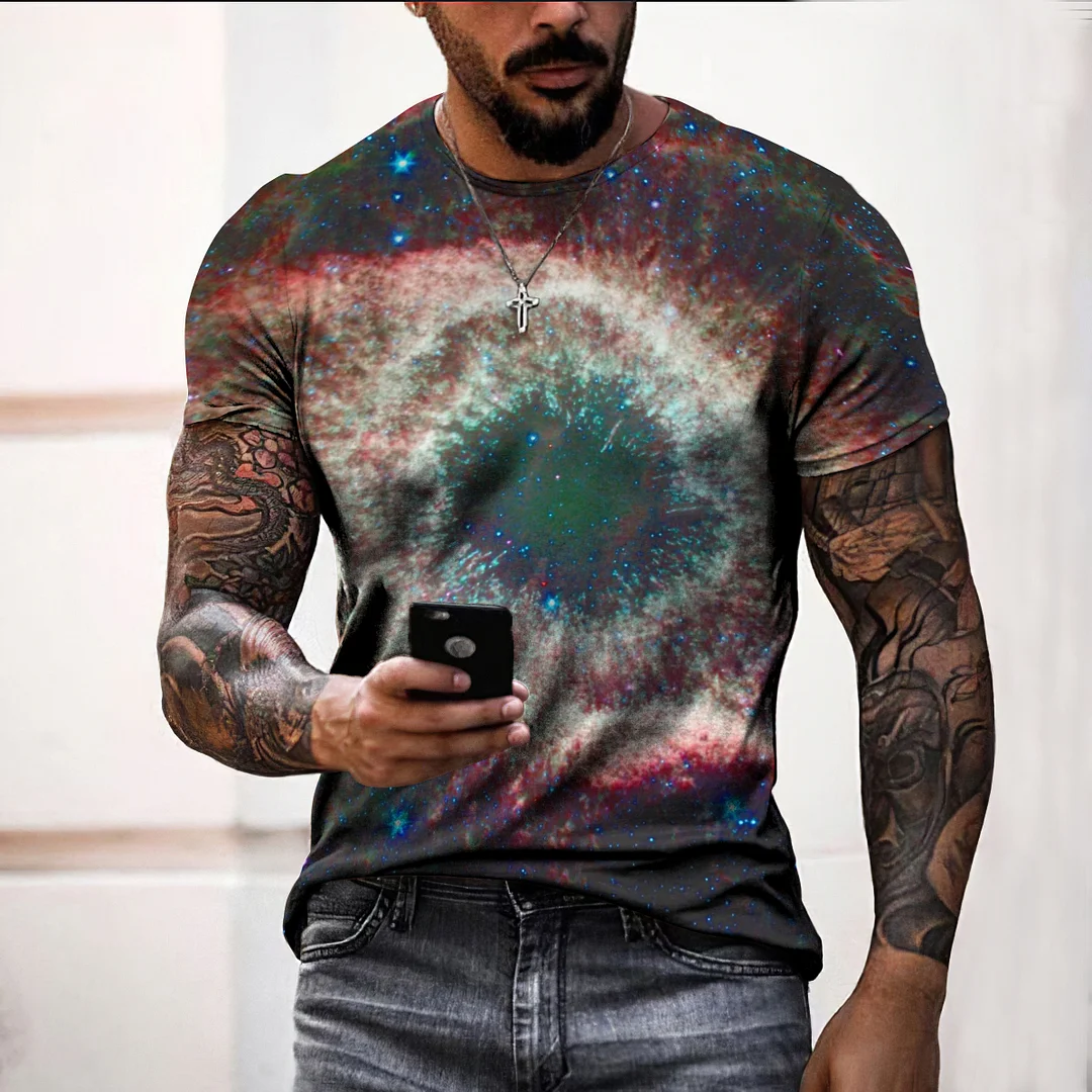 Men's Starry Sky Casual Short Sleeve T-Shirt
