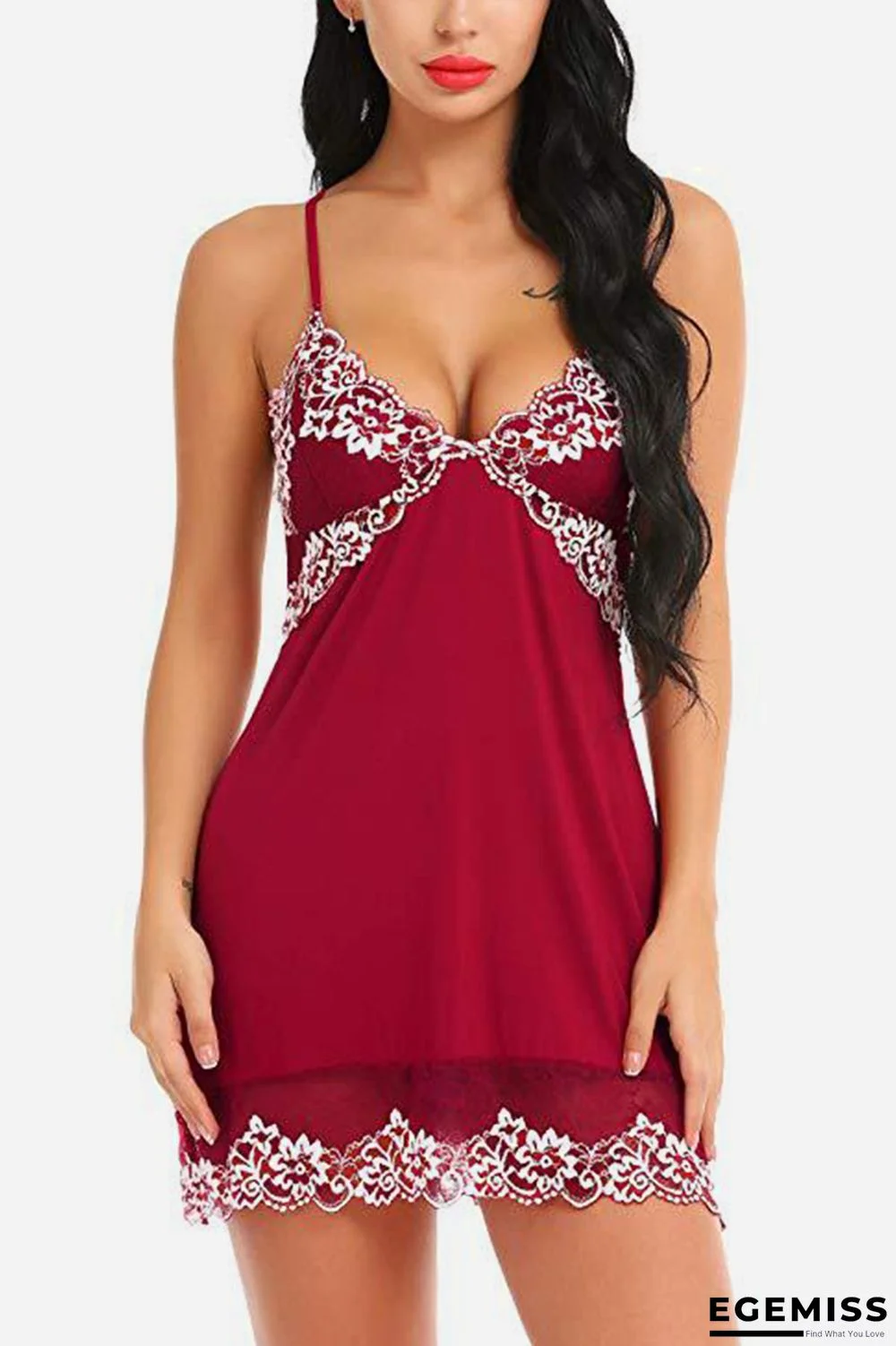 Red Sexy Fashion Suspender Lace Nightdress | EGEMISS