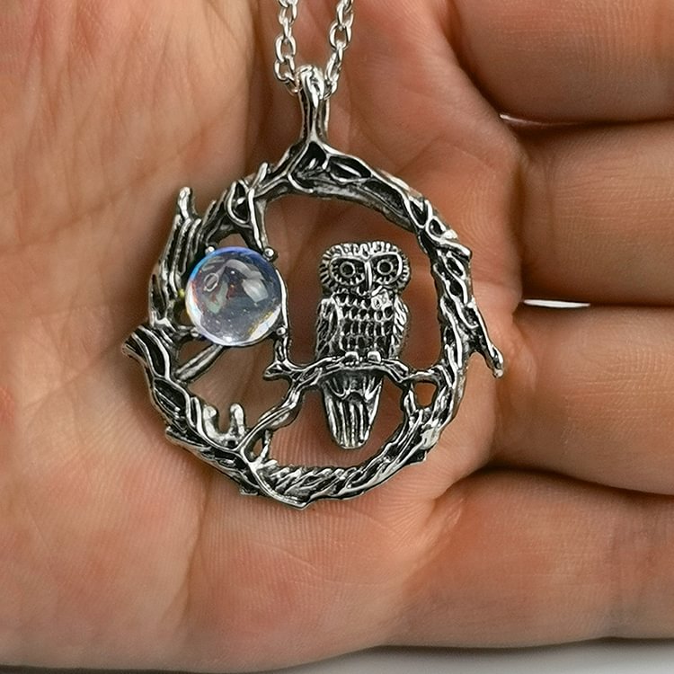 Boho Vintage Owl Moonstone Pendant Necklace KERENTILA