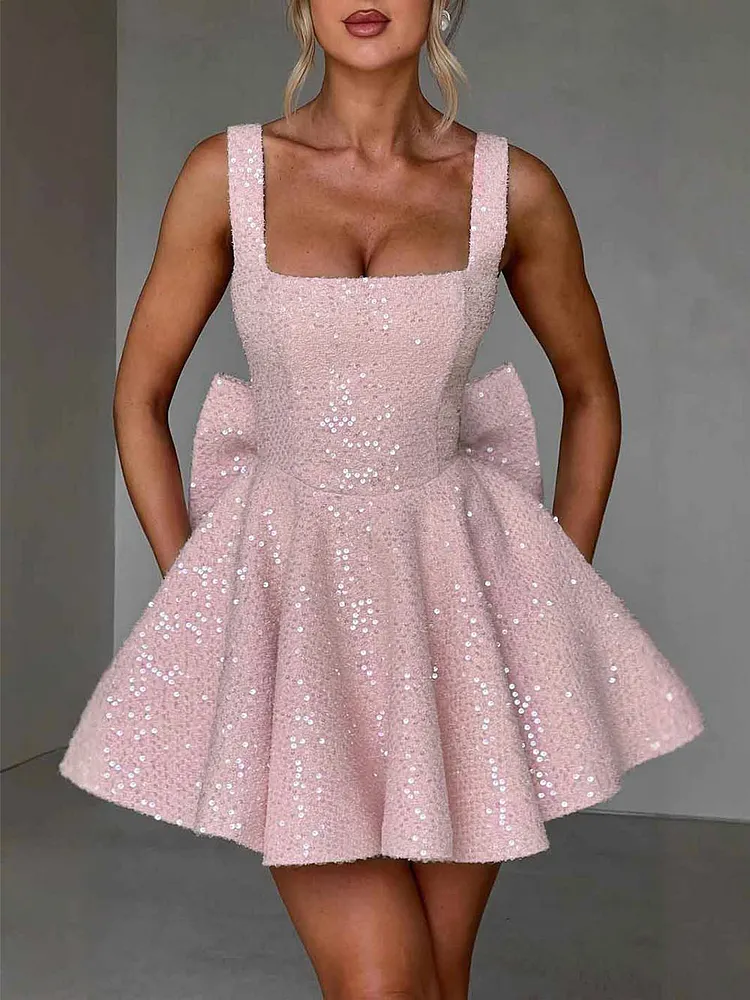 Elegant Square Neck A-Line Mini Dress