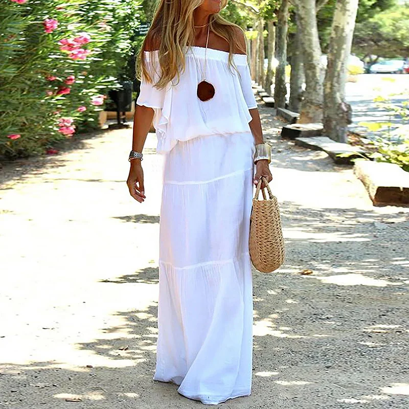 One-Shoulder Solid Color Simple Maxi Dress