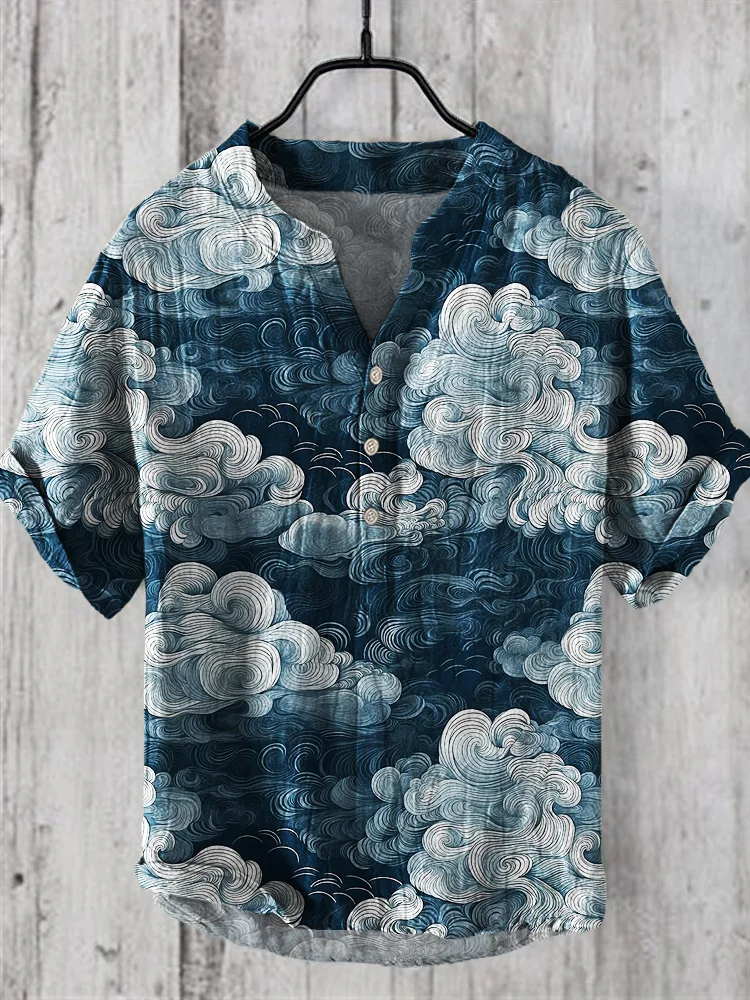 Line Clouds Men's Linen V-Neck Shirt