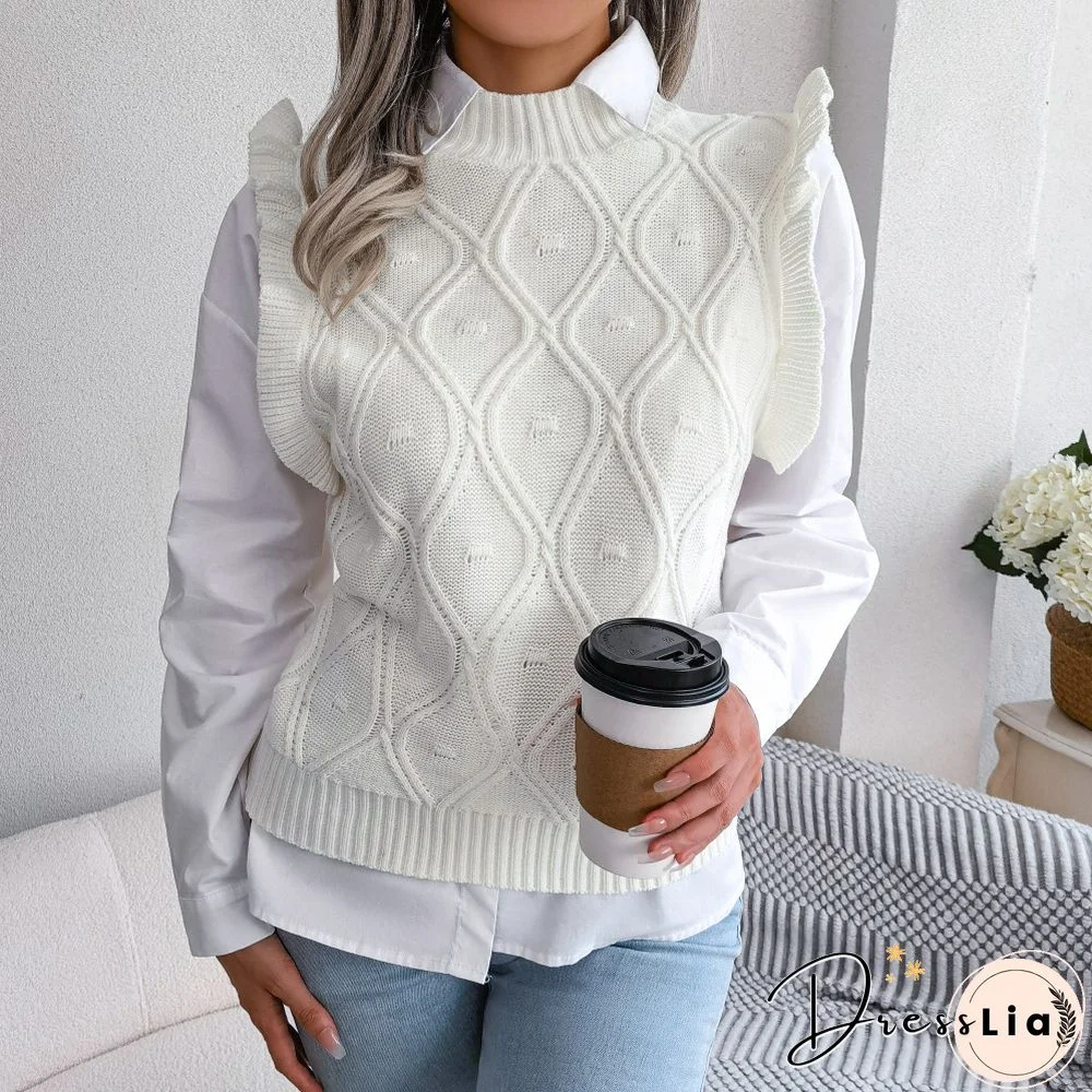 Fashion Knitted Sweater Vest For Women Fall Sweaters New Casual Solid Wood Ear Tanks Tops Sweater Women's Pullovers