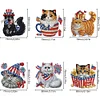 (US Only)6pcs 2D Flat Acrylic Independence Day Cat DIY Diamond Painting Fridge Magnets