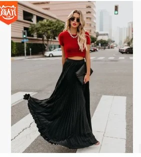 Uveng Uveng 2024 New Large-Size High-Waisted Half-Dress Women's Large Swing Skirt Wrinkles Long Skirt