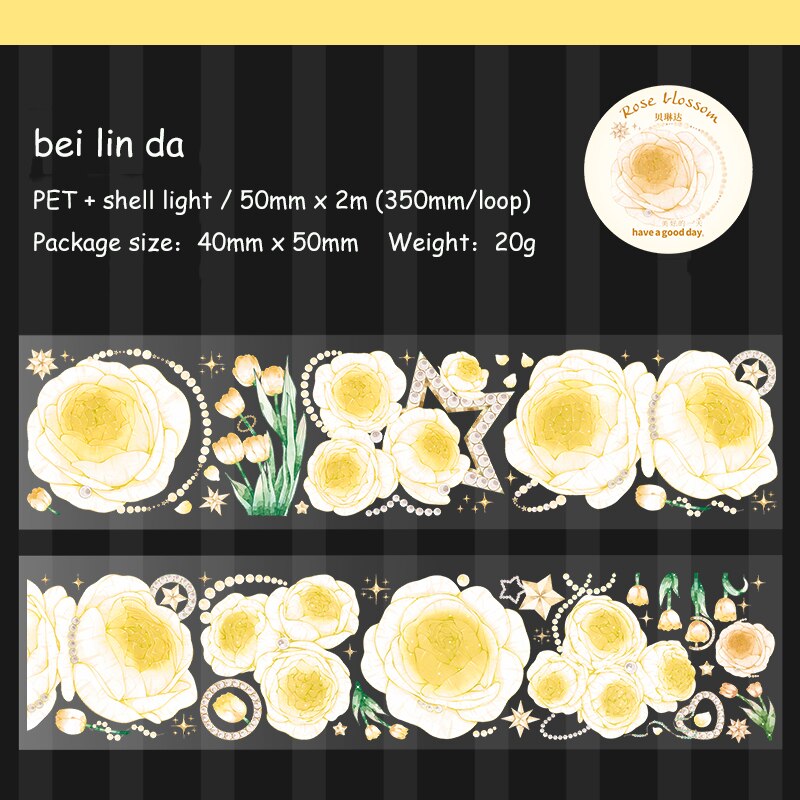 Journalsay 50mm*200cm/ Roll Vintage Flower Shell Light PET Decor Tape