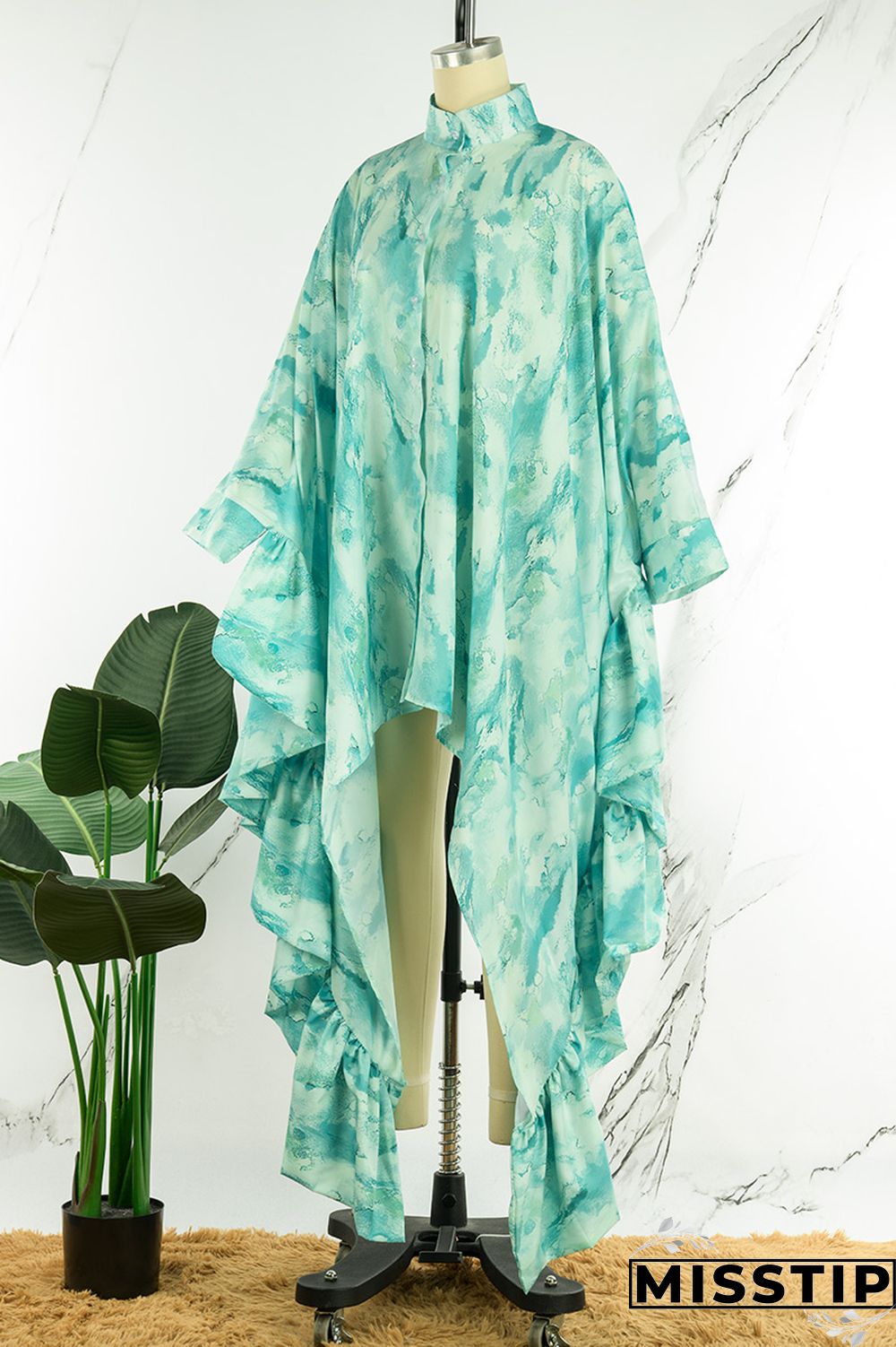 Grey Casual Street Print Patchwork Buckle Asymmetrical Turtleneck Plus Size Tops