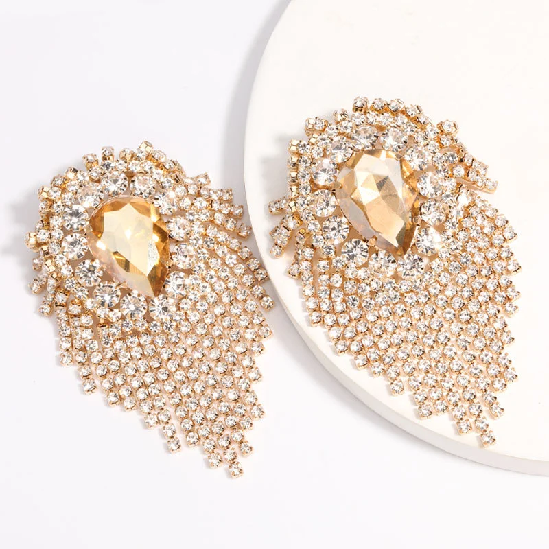 Diamond Drop-shaped Tassel Earrings