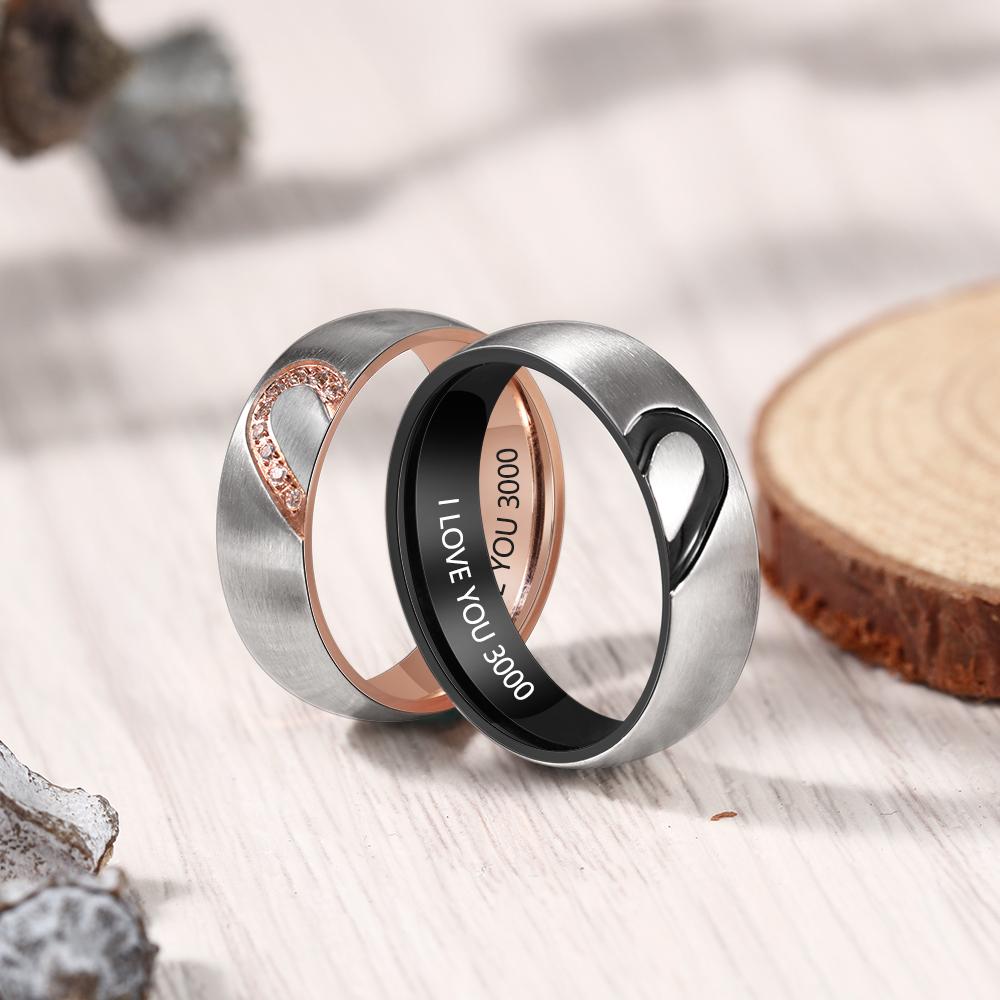 To My Love Ring Set Half Heart Matching Ring Promise Ring for Couple Engraving Text Rose Gold Personalised Ring for Her-Jessemade AU