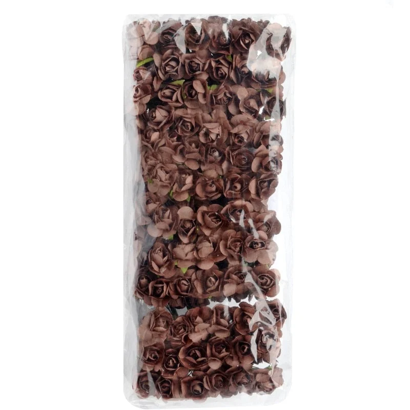 12/72/144pcs Fake Mini Artificial Paper Rose Flower Bouquet For  Wedding Decoration Handicraft DIY Scrapbooking Wreath Craft