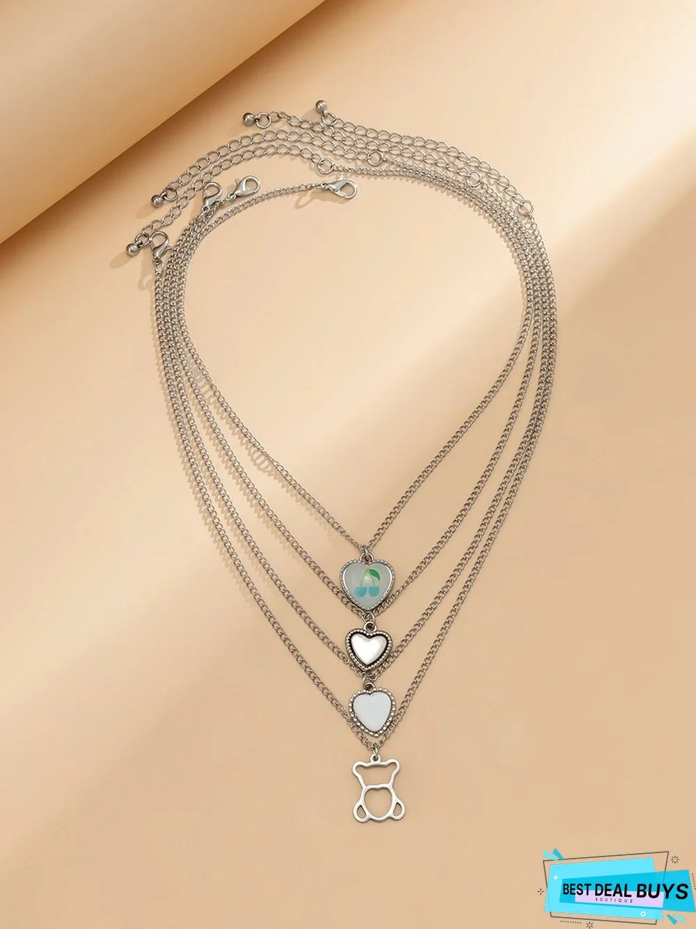 4pcs Boho Heart Pattern Multilayer Necklace Set Daily Beach Vacation Jewelry