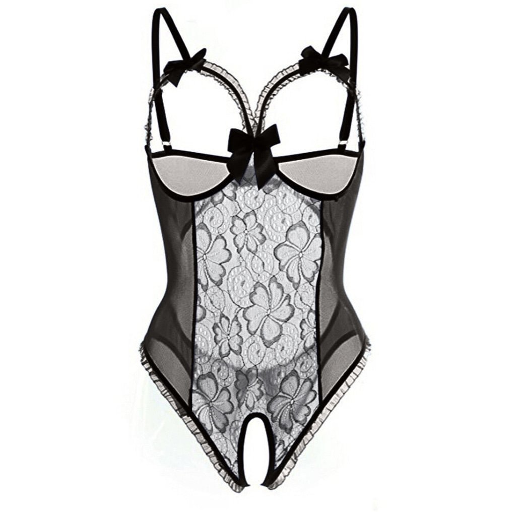 Fashion Sexy Women Exotic Apparel Attraction Hollow Out Lace Perspective With Silver Lingerie Ladies Underwear Plus Size 5 XL