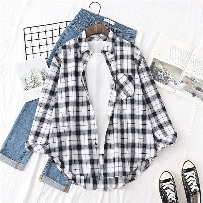 Women Blouses Shirts Womens Tops And Blouses 2020 Womenswear Long Sleeve Clothing Button Up Down Shirt Plaid Korean Female New