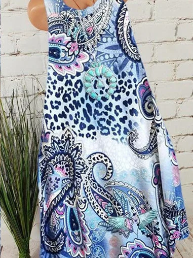 Women's Sleeveless Scoop Neck Graphic Midi Dress