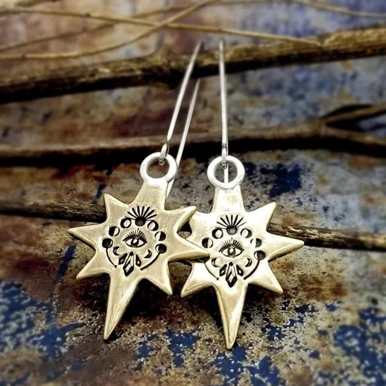 Vintage Octagonal Star Carving Earrings