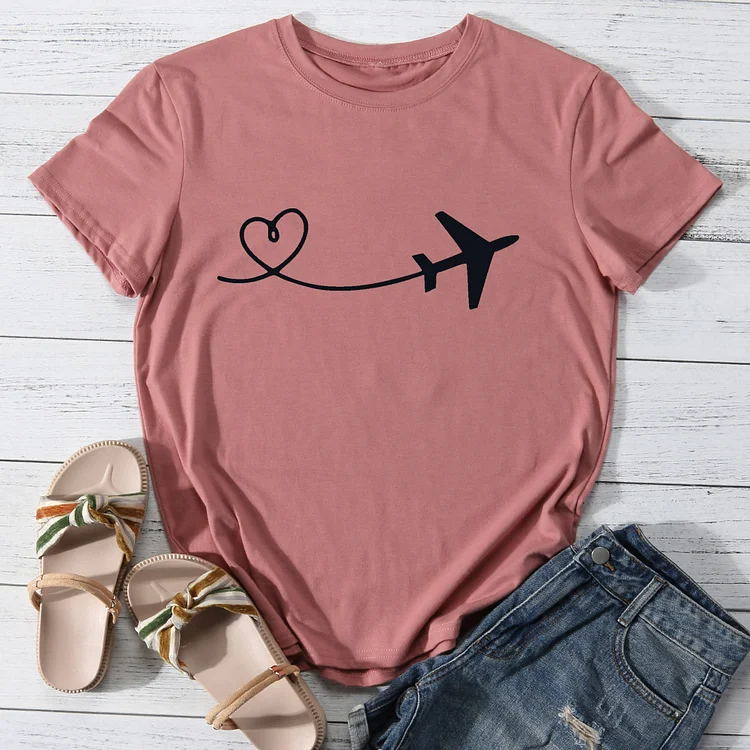 Love heart and airplane T-shirt Tee-014158