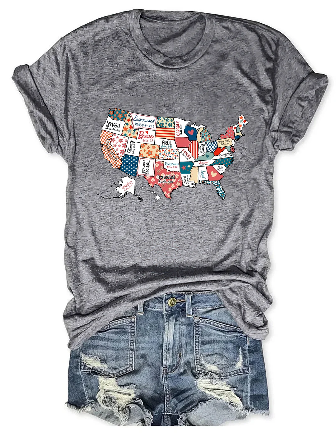 America USA Map Religious 4th Of July T-shirt