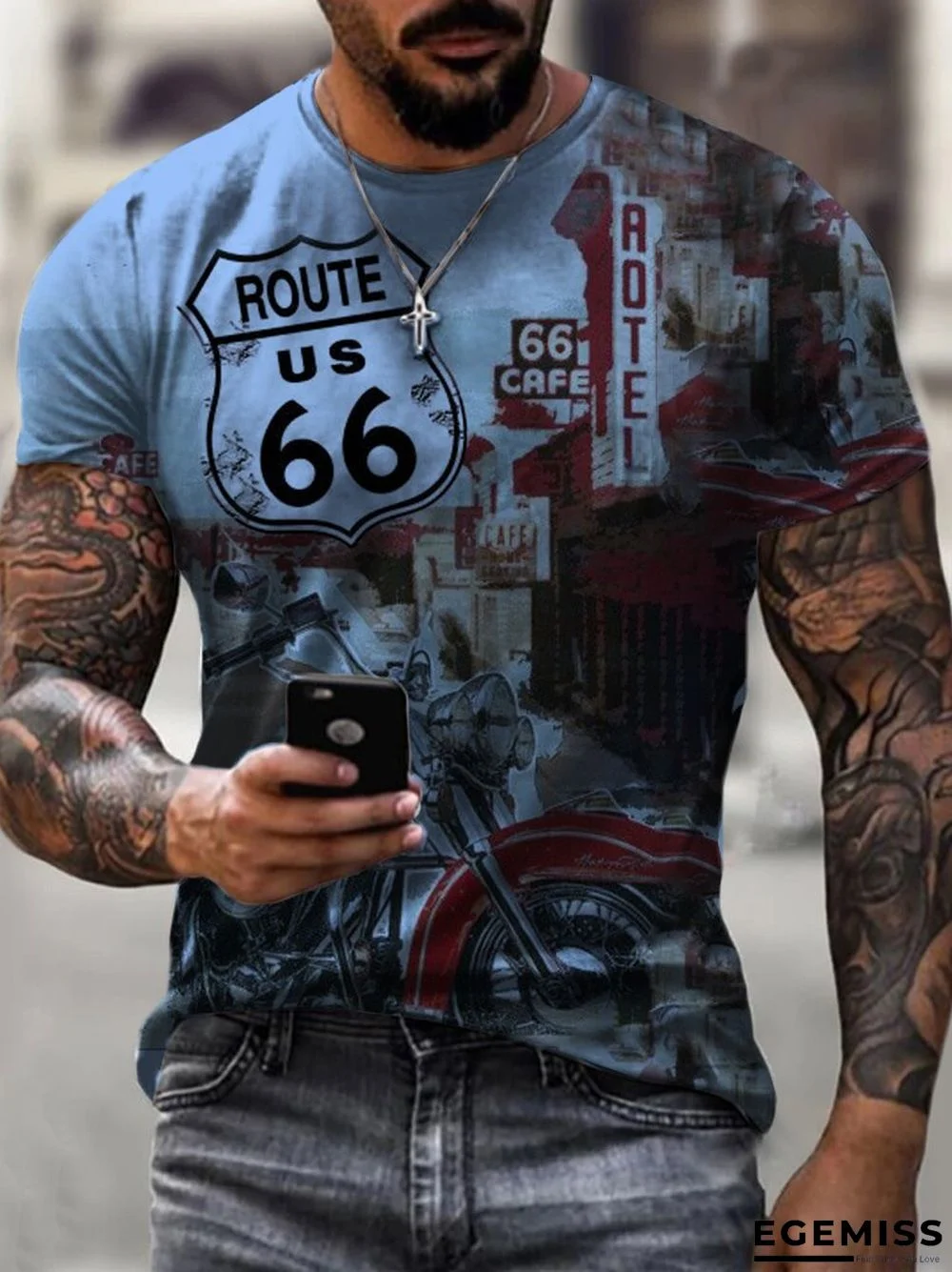 Casual Short Sleeve Digital Printing Slim Fit European and American Personalized Men's T-shirt | EGEMISS