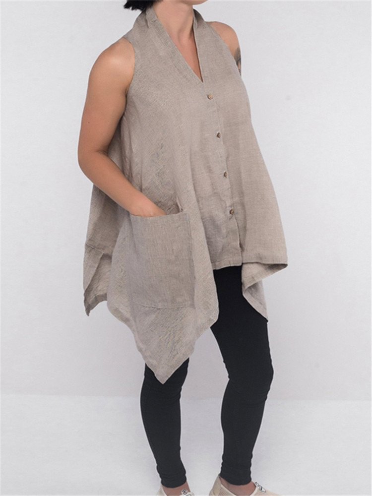 Sleeveless Asymmetrical Hem Halter Casual Shirt P1419951