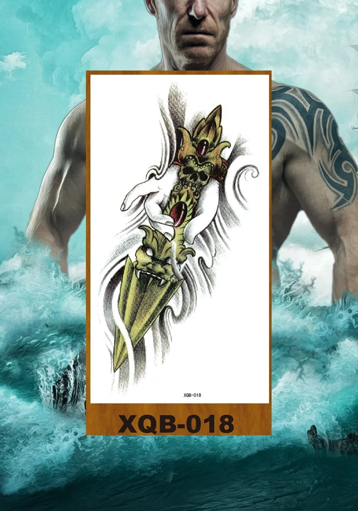 Temporary Tattoos Stickers Vajra Skull Night Demon Crow Mythical Beast Men Women Girl Flower Arm Chest Fake Tatoo Semi Permanent