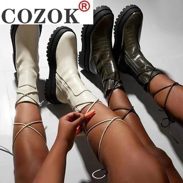 2021 New Winter Fashion Boots Women Platform Warm Shoes Mid-Calf Boots Ankle Boots Zipper Leather Boots Women Botas Mujer 1026-1