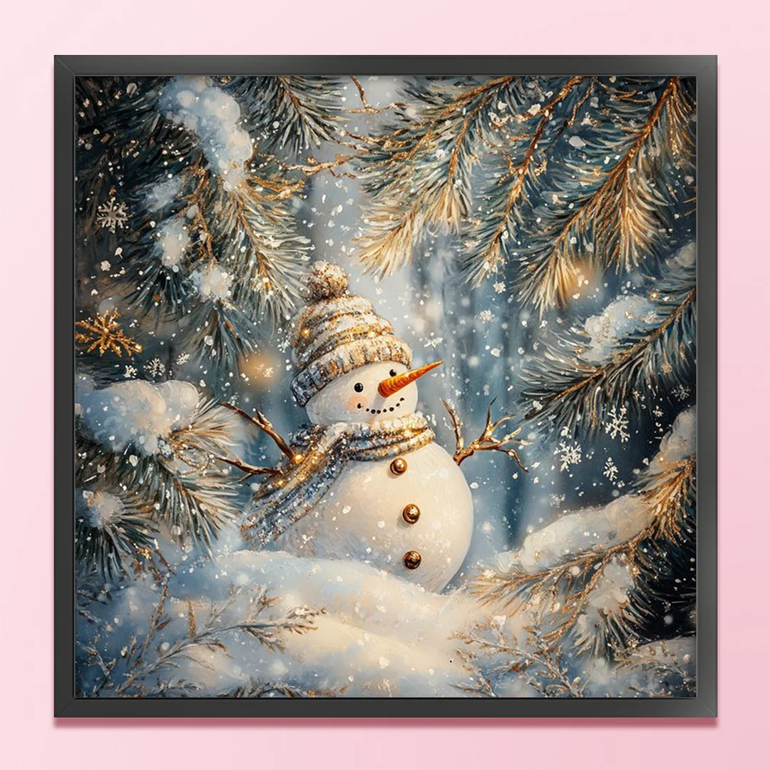 Xmas Gold Snowman Scenery Full 14CT 2 Strands DIY Counted Cross Stitch 40x40cm