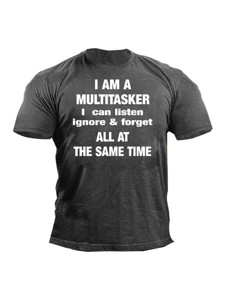 Printed I AM A MULTITASKER Round Neck Short Sleeve