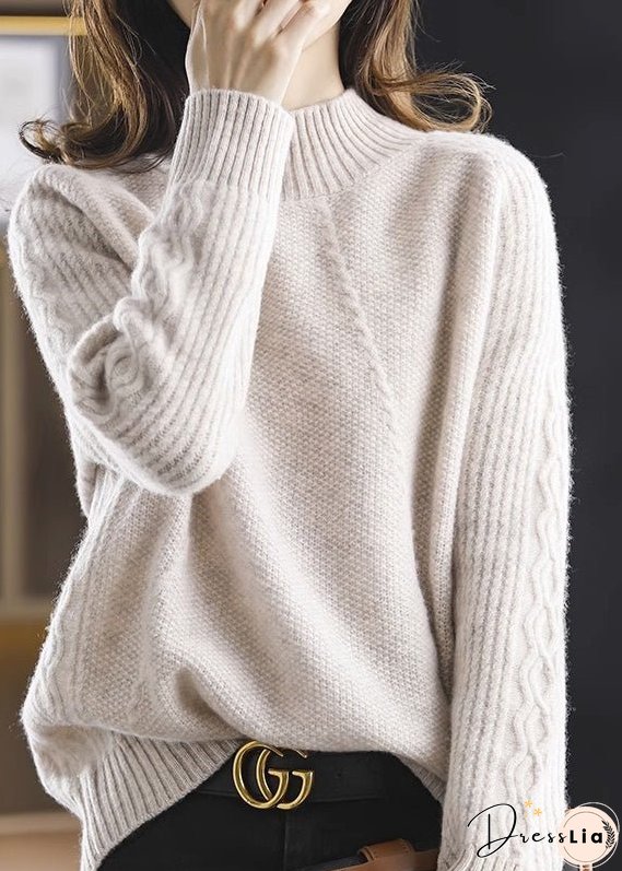 Modern Apricot Turtleneck Patchwork Thick Cotton Knit Sweaters Fall