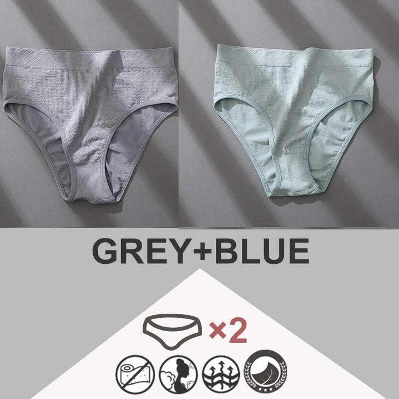 FINETOO 2PCS/Set Women Panties Bodyshaper M-2XL Women's Underwear Lingerie 8 Solid Colors Sexy Female Undepant High Waist Briefs