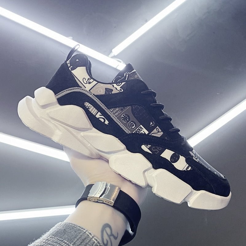 QZHSMY Sneakers Men Spring Men's Casual Fashion Shoes Size 39-45 Graffiti Male Vulcanized Shoes Black Sneakers Man Tennis