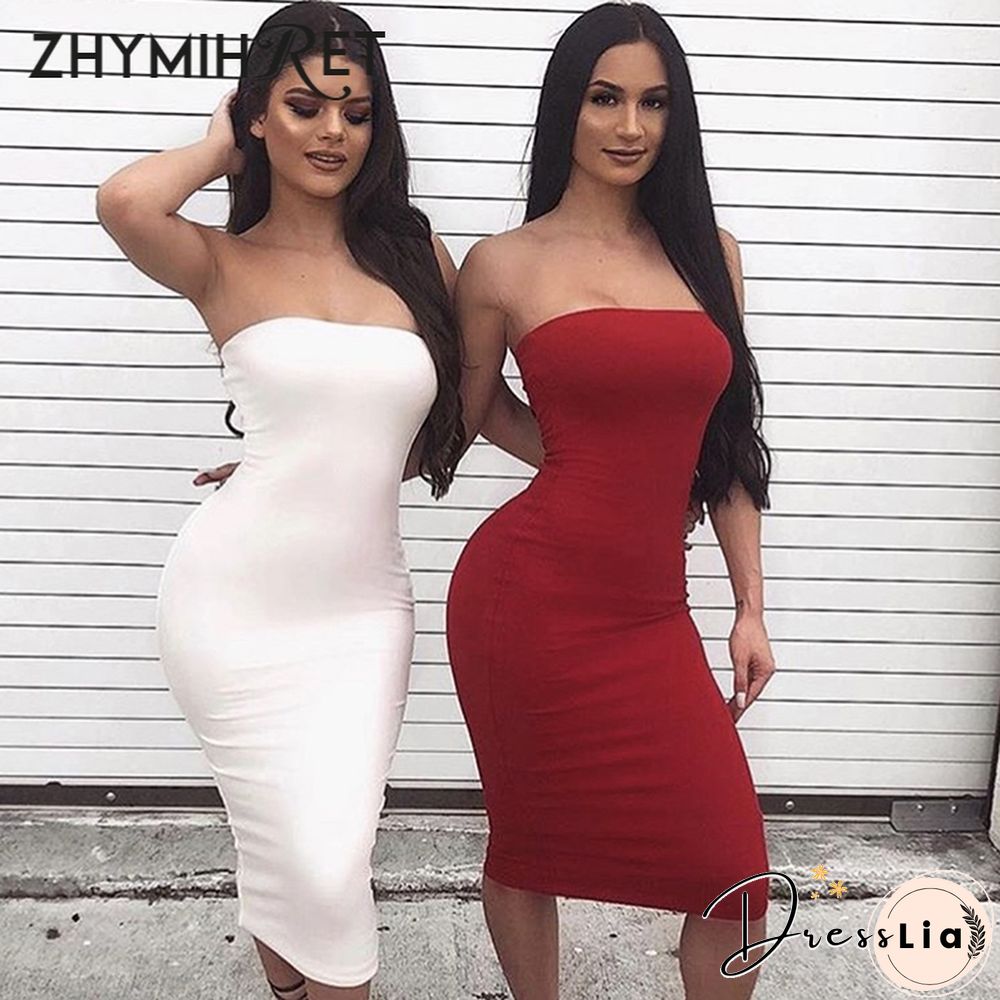 ZHYMIHRET Elegant Red Skinny Tube Dress Strapless Long Sexy Dress Backless Bandage Dress Party Night Off Shoulder Vestidos Femme