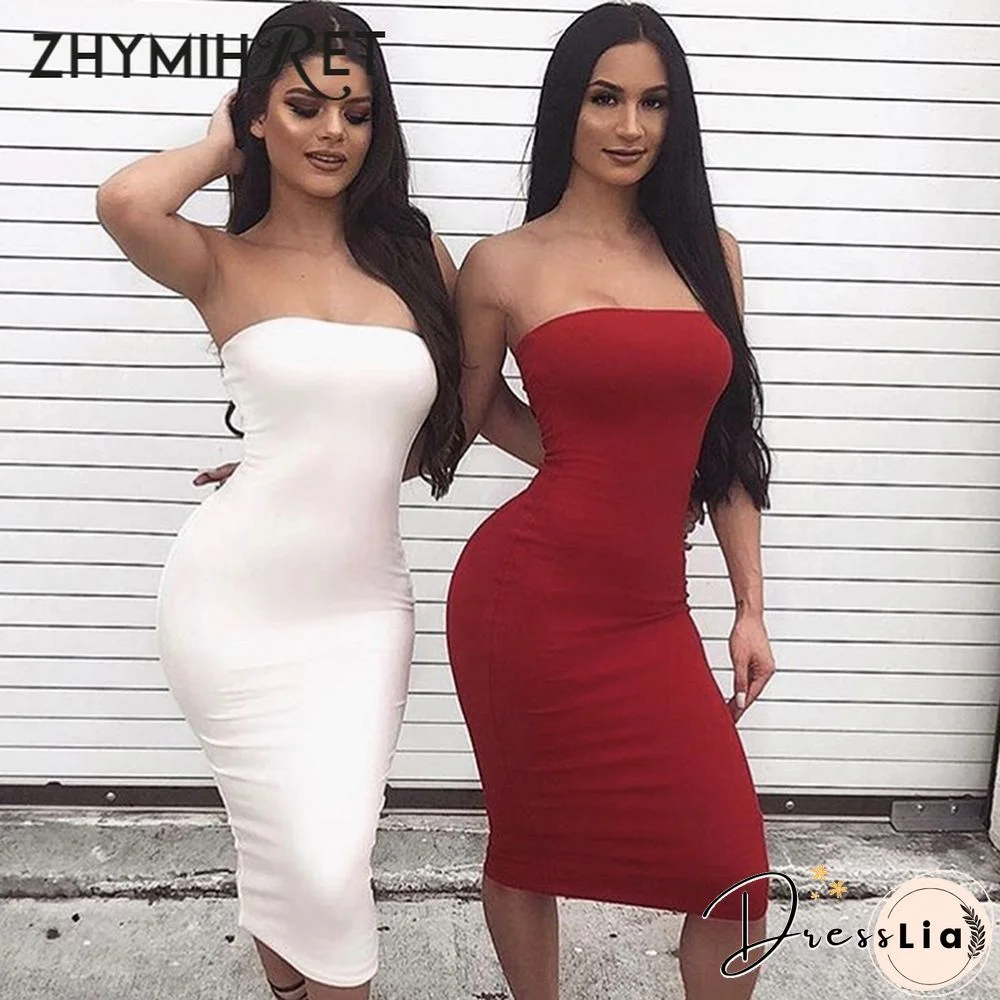 ZHYMIHRET Elegant Red Skinny Tube Dress Strapless Long Sexy Dress Backless Bandage Dress Party Night Off Shoulder Vestidos Femme