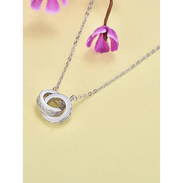 Women plus size clothing S925 Silver Double Ring Clavicle Chain Valentine Necklac-Nordswear
