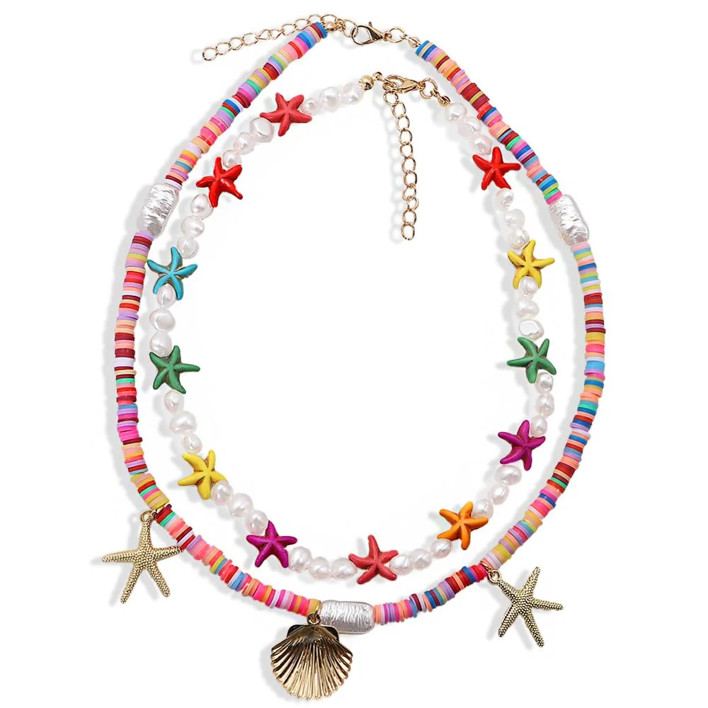 Dvacaman Boho Colorful 2pcs/set Beads Chain Necklace Trendy Ethnic Multi Layer Beaded Choker Necklace for Women Party Jewelry